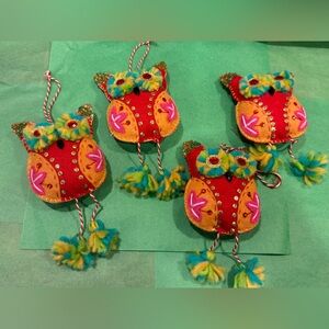 Pier 1 - Holiday Colorful Beaded 6.5 Owl Ornaments Christmas Tree Ornaments